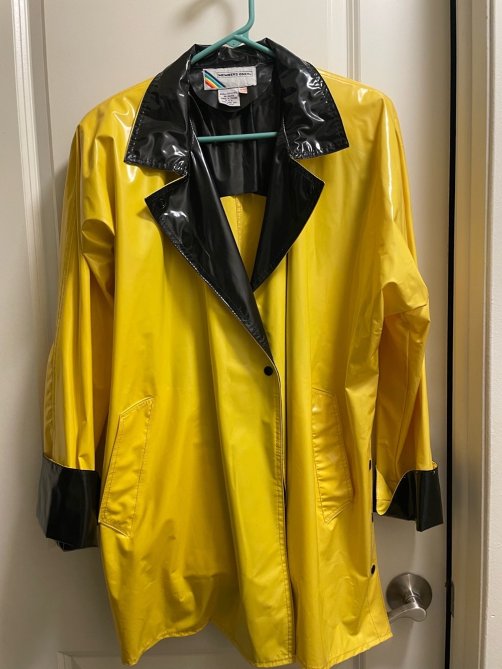 Rare Vintage Members Only (Rainbow Tag) Yellow Raincoat with Navy/Black Trim